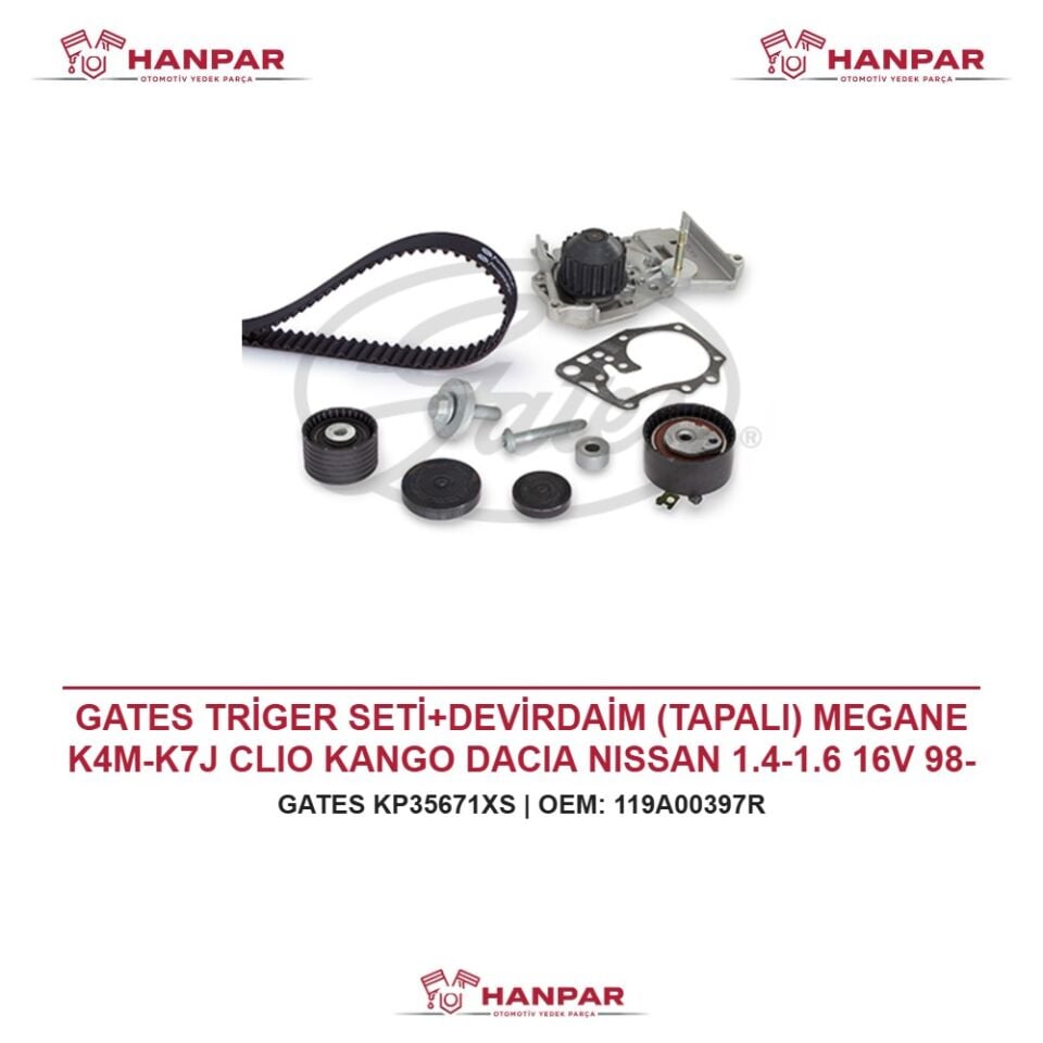 GATES TRİGER SETİ+DEVİRDAİM (TAPALI) MEGANE K4M-K7J CLIO KANGO DACIA NISSAN 1.4-1.6 16V 98-