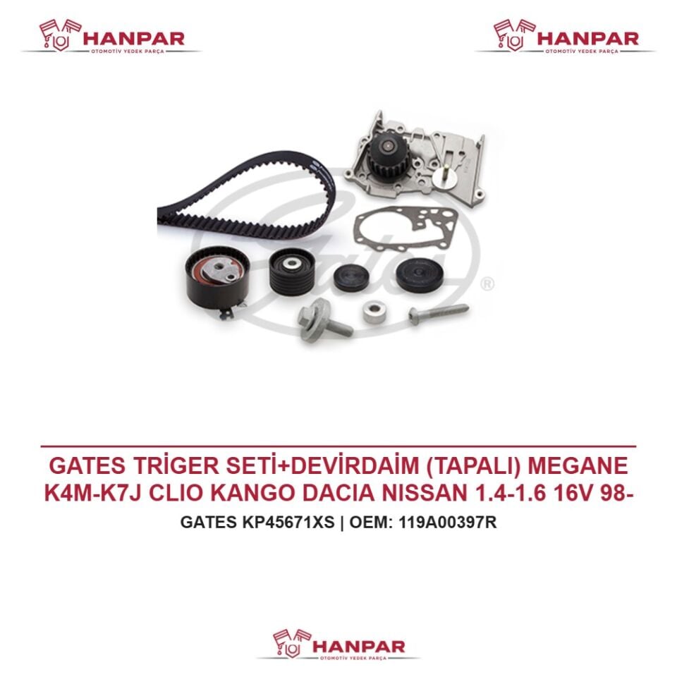 GATES TRİGER SETİ+DEVİRDAİM (TAPALI) MEGANE K4M-K7J CLIO KANGO DACIA NISSAN 1.4-1.6 16V 98-