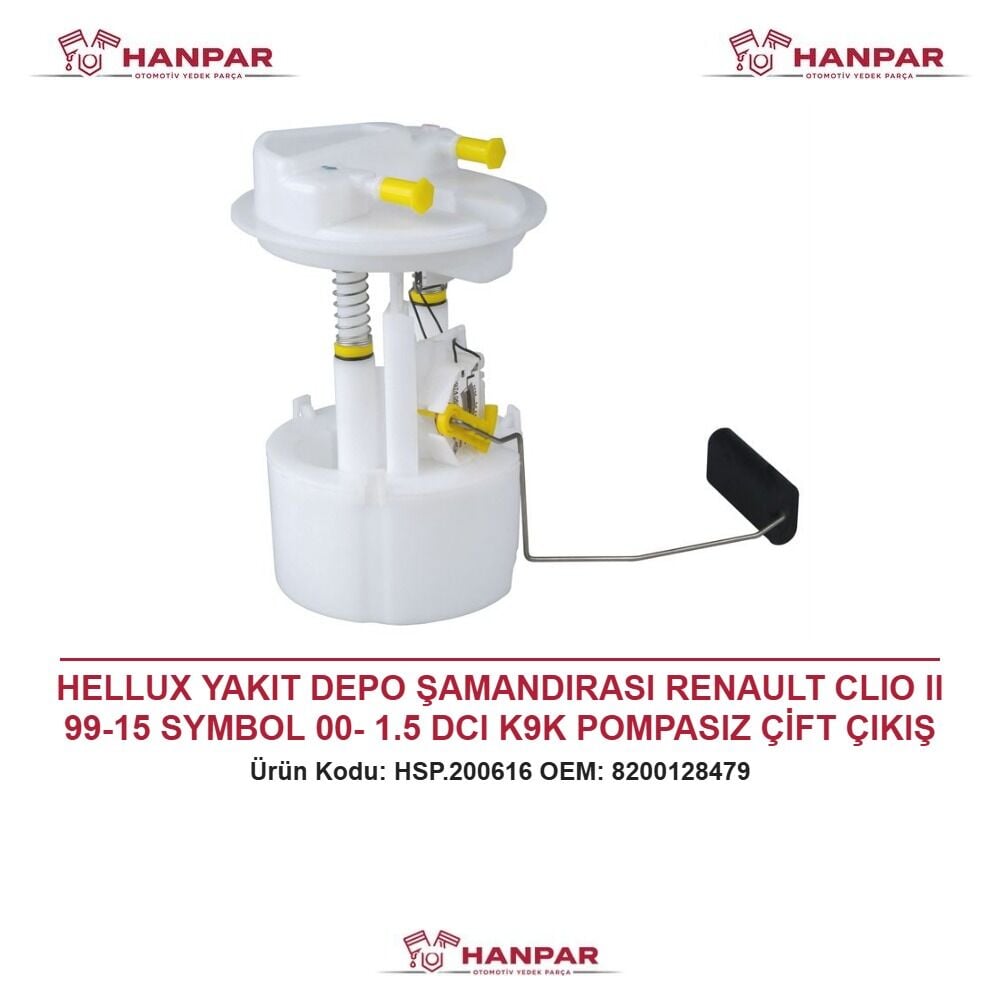 HELLUX YAKIT DEPO ŞAMANDIRASI RENAULT CLIO II 99-15 SYMBOL 00- 1.5 DCI K9K POMPASIZ ÇİFT ÇIKIŞ
