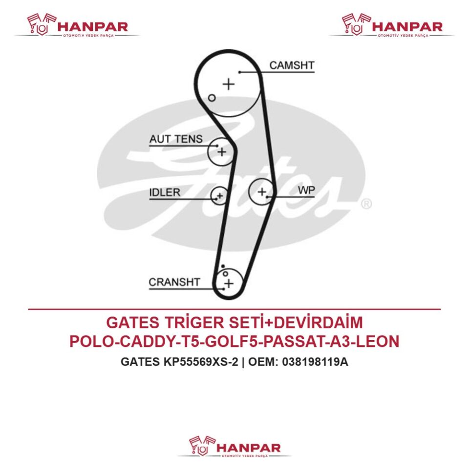GATES TRİGER SETİ+DEVİRDAİM POLO-CADDY-T5-GOLF5-PASSAT-A3-LEON BMM-BMP-ATD-AXR-ASZ-AR 1.9-2.0 TDI 01-10