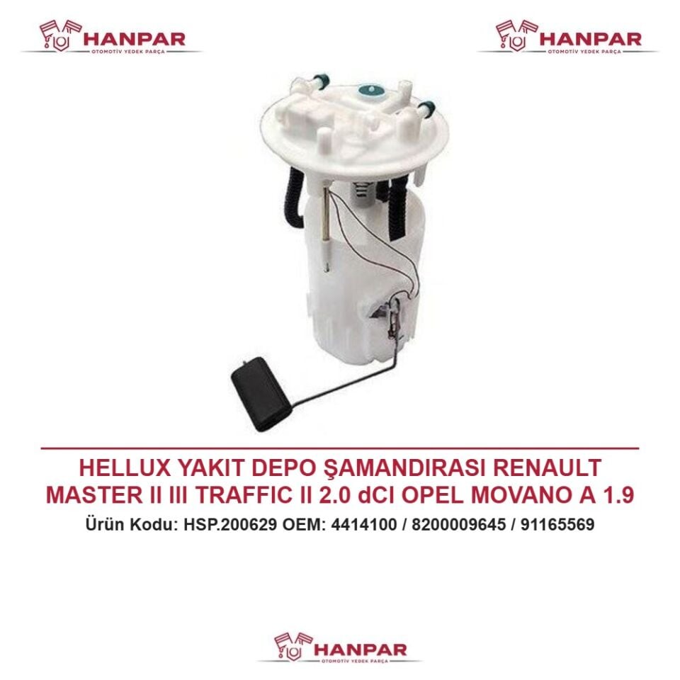 HELLUX YAKIT DEPO ŞAMANDIRASI RENAULT MASTER II III TRAFFIC II 2.0 dCI OPEL MOVANO A 1.9 DTI (FD) ÜÇ ÇIKIŞ