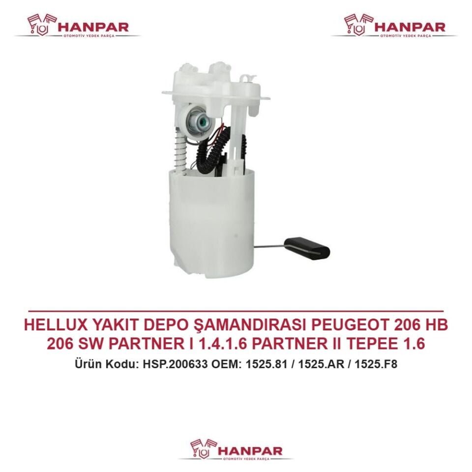 HELLUX YAKIT DEPO ŞAMANDIRASI PEUGEOT 206 HB 206 SW PARTNER I 1.4.1.6 PARTNER II TEPEE 1.6 BERLINGO 1.4. 1.6 16V XSARA 1.8 LPG CITROEN BERLINGO 1.4. 1.6 16V (96 11) XSARA 1.8 LPG ÇİFT ÇIKIŞ