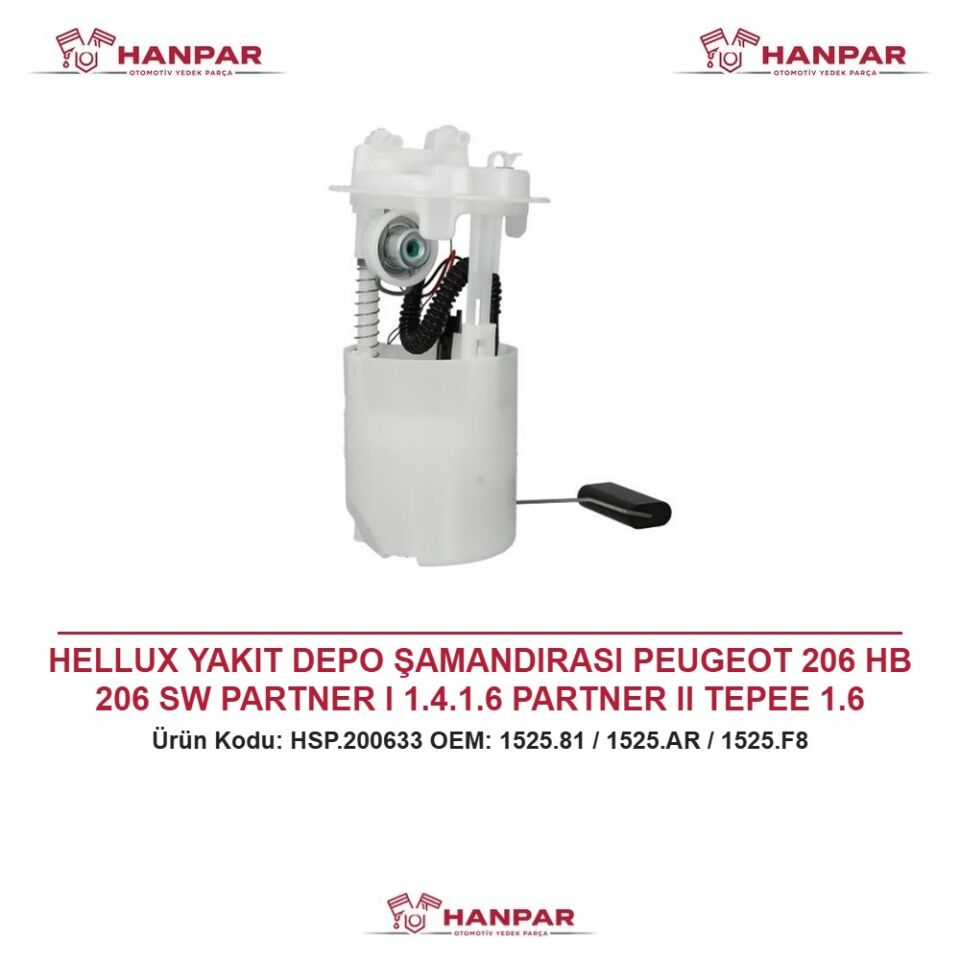 HELLUX YAKIT DEPO ŞAMANDIRASI PEUGEOT 206 HB 206 SW PARTNER I 1.4.1.6 PARTNER II TEPEE 1.6 BERLINGO 1.4. 1.6 16V XSARA 1.8 LPG CITROEN BERLINGO 1.4. 1.6 16V (96 11) XSARA 1.8 LPG ÇİFT ÇIKIŞ