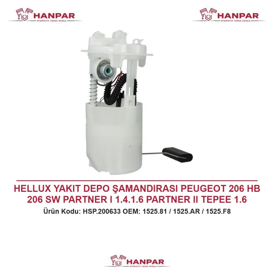 HELLUX YAKIT DEPO ŞAMANDIRASI PEUGEOT 206 HB 206 SW PARTNER I 1.4.1.6 PARTNER II TEPEE 1.6 BERLINGO 1.4. 1.6 16V XSARA 1.8 LPG CITROEN BERLINGO 1.4. 1.6 16V (96 11) XSARA 1.8 LPG ÇİFT ÇIKIŞ