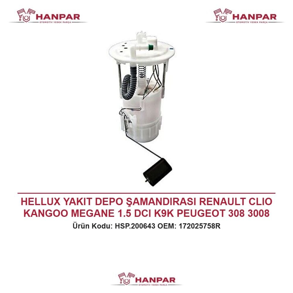 HELLUX YAKIT DEPO ŞAMANDIRASI RENAULT CLIO KANGOO MEGANE 1.5 DCI K9K PEUGEOT 308 3008