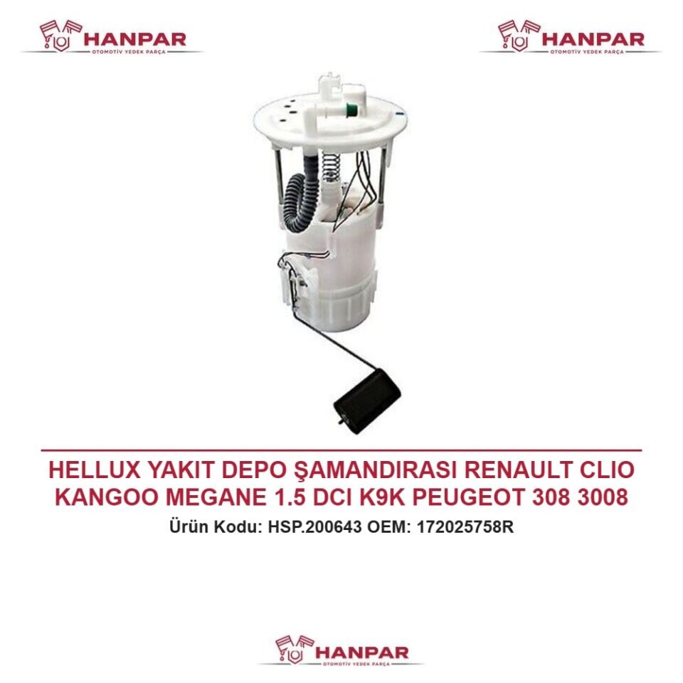 HELLUX YAKIT DEPO ŞAMANDIRASI RENAULT CLIO KANGOO MEGANE 1.5 DCI K9K PEUGEOT 308 3008