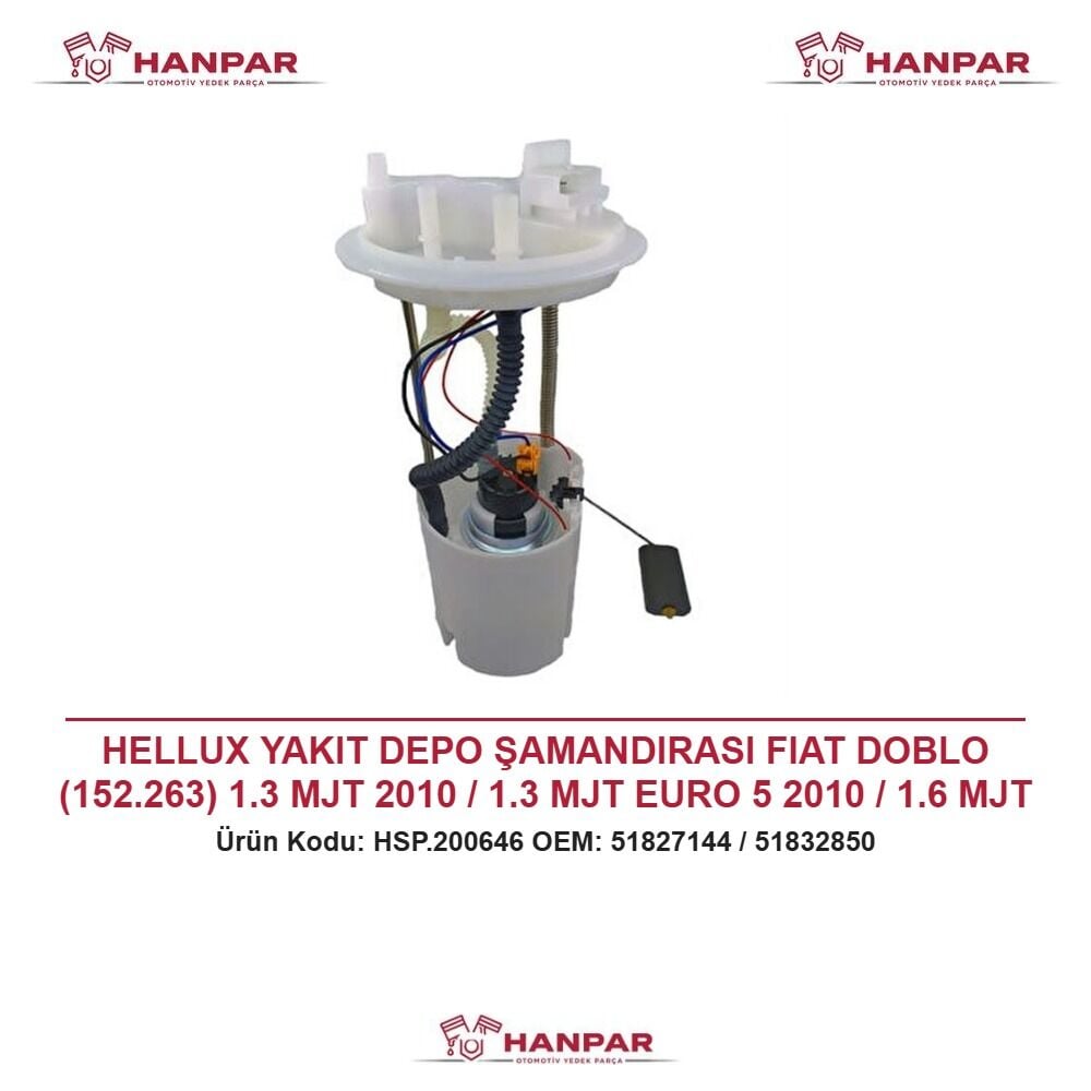 HELLUX YAKIT DEPO ŞAMANDIRASI FIAT DOBLO (152.263) 1.3 MJT 2010 / 1.3 MJT EURO 5 2010 / 1.6 MJT 2010 / DOBLO PRATICO (152.263) 1.3 MJT 2010 / PRATICO (152.263) 1.6 MJT 2010 4 BAR