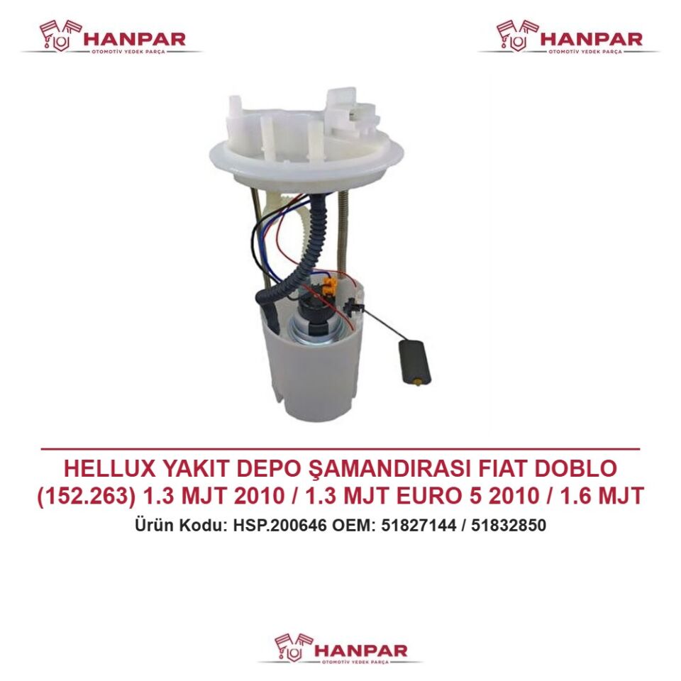 HELLUX YAKIT DEPO ŞAMANDIRASI FIAT DOBLO (152.263) 1.3 MJT 2010 / 1.3 MJT EURO 5 2010 / 1.6 MJT 2010 / DOBLO PRATICO (152.263) 1.3 MJT 2010 / PRATICO (152.263) 1.6 MJT 2010 4 BAR