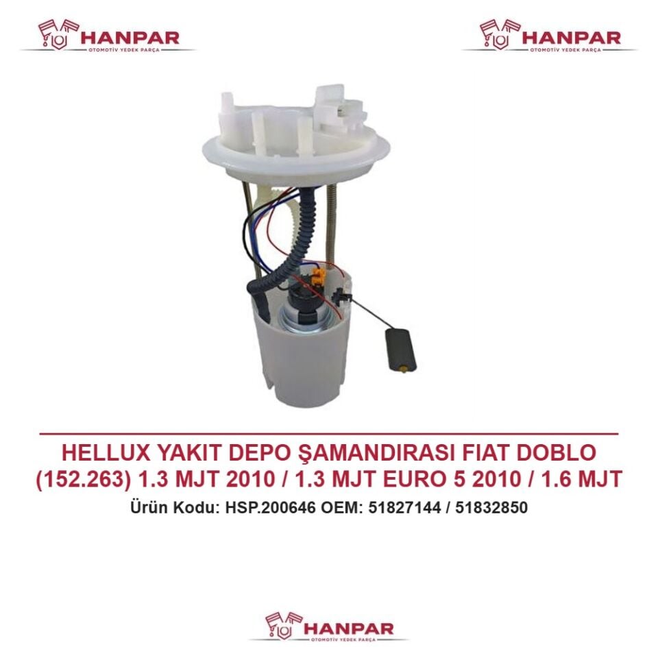 HELLUX YAKIT DEPO ŞAMANDIRASI FIAT DOBLO (152.263) 1.3 MJT 2010 / 1.3 MJT EURO 5 2010 / 1.6 MJT 2010 / DOBLO PRATICO (152.263) 1.3 MJT 2010 / PRATICO (152.263) 1.6 MJT 2010 4 BAR
