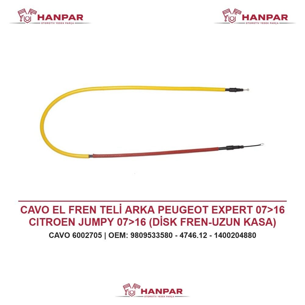 CAVO EL FREN TELİ ARKA PEUGEOT EXPERT 07>16 CITROEN JUMPY 07>16 (DİSK FREN-UZUN KASA) (1737mm/1591mm)