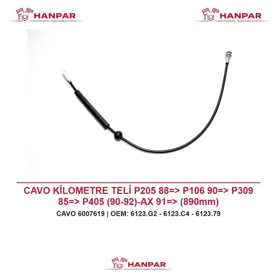 CAVO KİLOMETRE TELİ P205 88=> P106 90=> P309 85=> P405 (90-92)-AX 91=> (890mm)