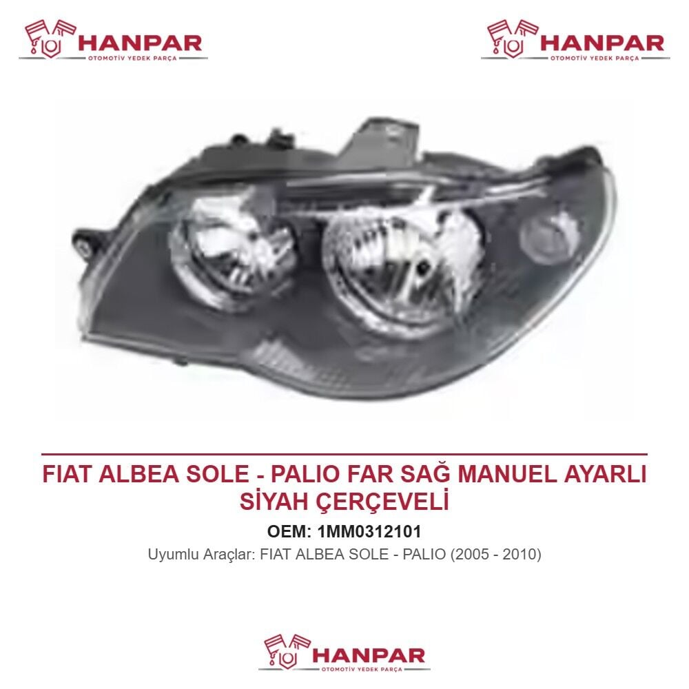 FIAT ALBEA SOLE - PALIO FAR SAĞ MANUEL AYARLI SİYAH ÇERÇEVELİ (2005-2010)