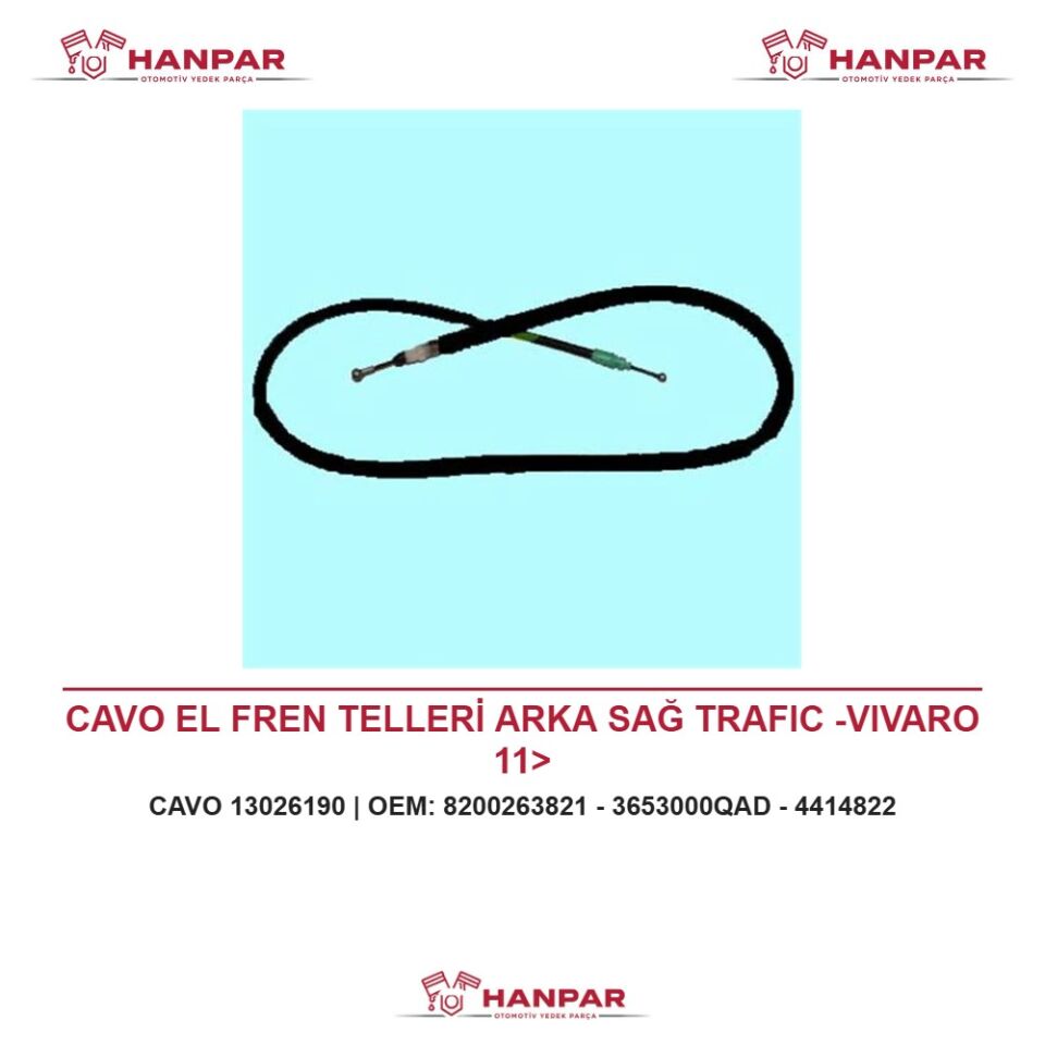 CAVO EL FREN TELLERİ ARKA SAĞ TRAFIC -VIVARO 11>