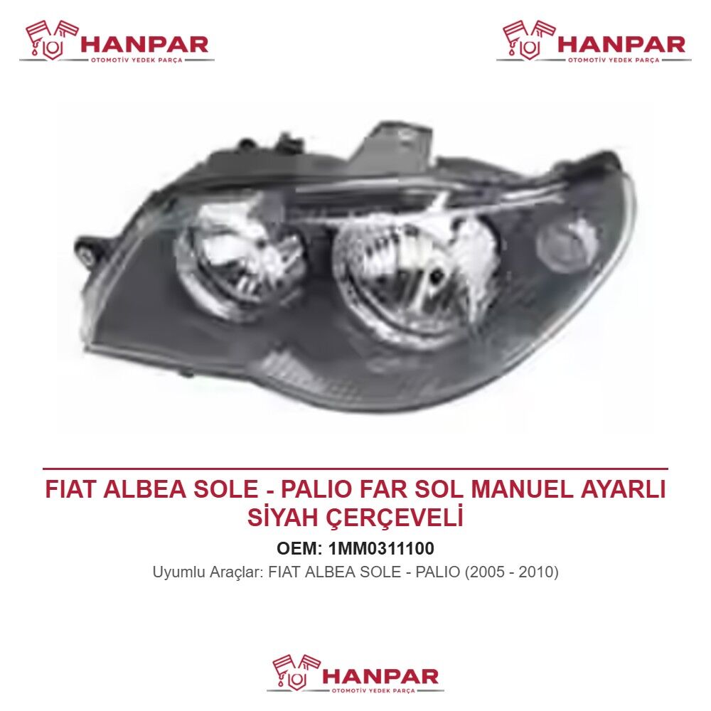 FIAT ALBEA SOLE - PALIO FAR SOL MANUEL AYARLI SİYAH ÇERÇEVELİ (2005-2010)