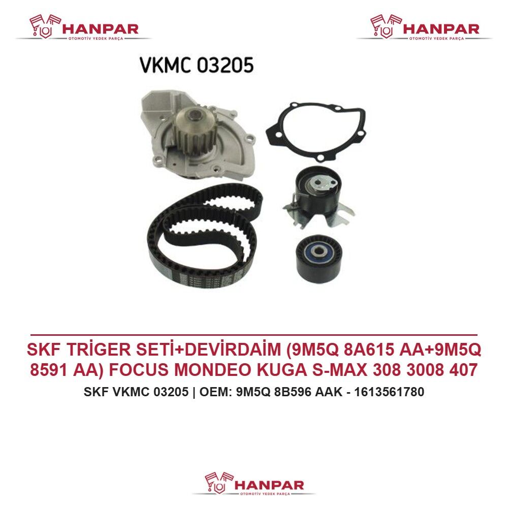 SKF TRİGER SETİ+DEVİRDAİM (9M5Q 8A615 AA+9M5Q 8591 AA) FOCUS MONDEO KUGA S-MAX 308 3008 407 508 5008 EXPERT TEPEE C4 C5 JUMPY II PROACE SCUDO 2.0 TDCI HDI 09-