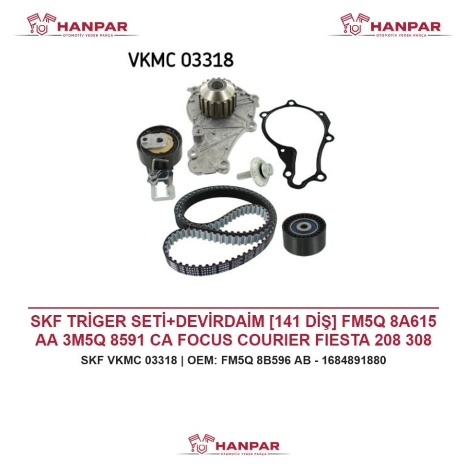 SKF TRİGER SETİ+DEVİRDAİM [141 DİŞ] FM5Q 8A615 AA 3M5Q 8591 CA FOCUS COURIER FIESTA 208 308 2008 3008 C3 C4 BERLINGI CROSSLAND X COMBO E 1.5 1.6 TDCI HDI 14-