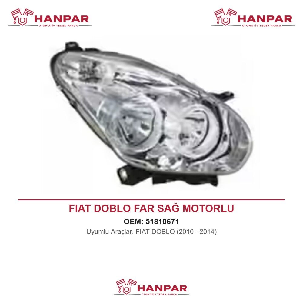 FIAT DOBLO FAR SAĞ MOTORLU (2010-2014)