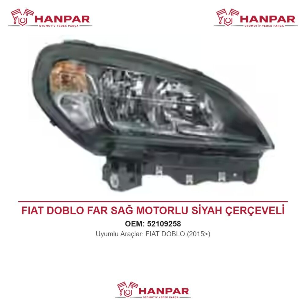 FIAT DOBLO FAR SAĞ MOTORLU SİYAH ÇERÇEVELİ (2015>)
