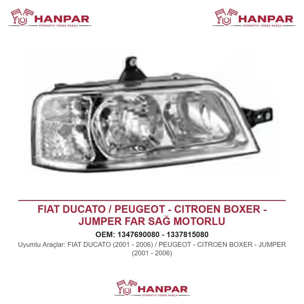 FIAT DUCATO / PEUGEOT - CITROEN BOXER - JUMPER FAR SAĞ MOTORLU (2001-2006)