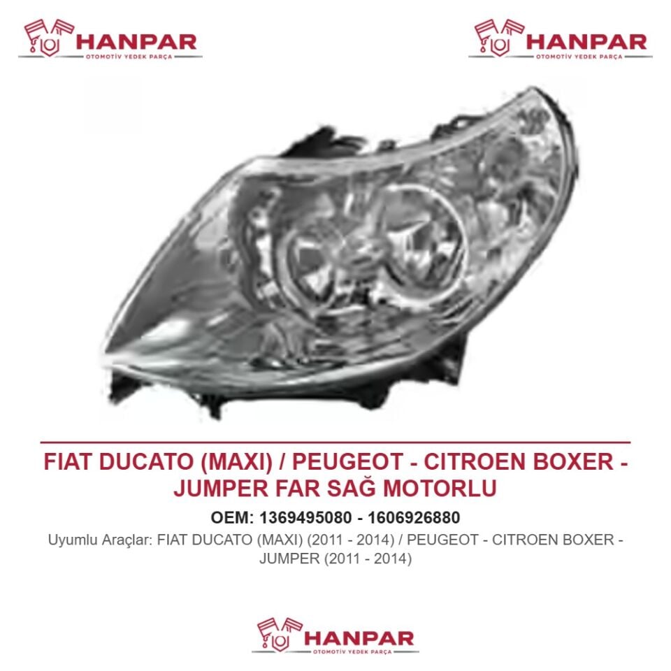 FIAT DUCATO (MAXI) / PEUGEOT - CITROEN BOXER - JUMPER FAR SAĞ MOTORLU (2011-2014)