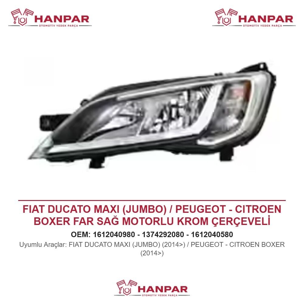 FIAT DUCATO MAXI (JUMBO) / PEUGEOT - CITROEN BOXER FAR SAĞ MOTORLU KROM ÇERÇEVELİ (2014>)