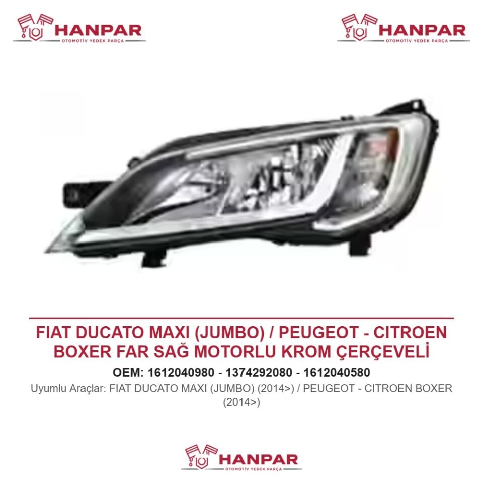 FIAT DUCATO MAXI (JUMBO) / PEUGEOT - CITROEN BOXER FAR SAĞ MOTORLU KROM ÇERÇEVELİ (2014>)
