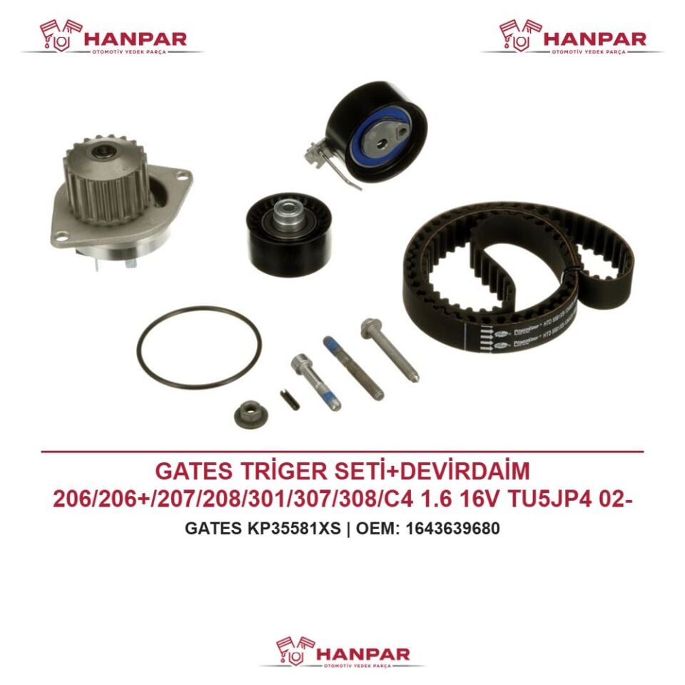 GATES TRİGER SETİ+DEVİRDAİM 206/206+/207/208/301/307/308/C4 1.6 16V TU5JP4 02-