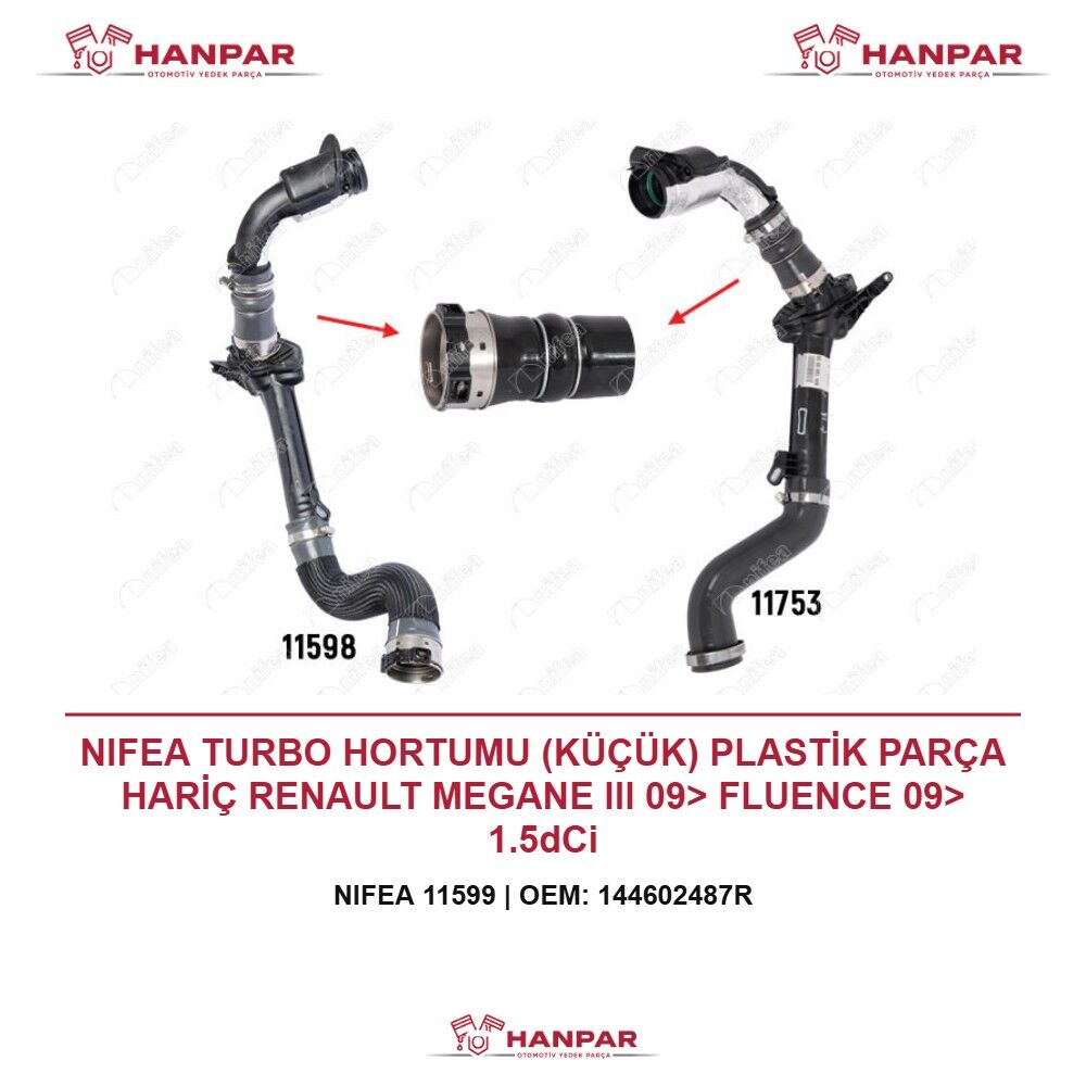 NIFEA TURBO HORTUMU (KÜÇÜK) PLASTİK PARÇA HARİÇ RENAULT MEGANE III 09> FLUENCE 09> 1.5dCi
