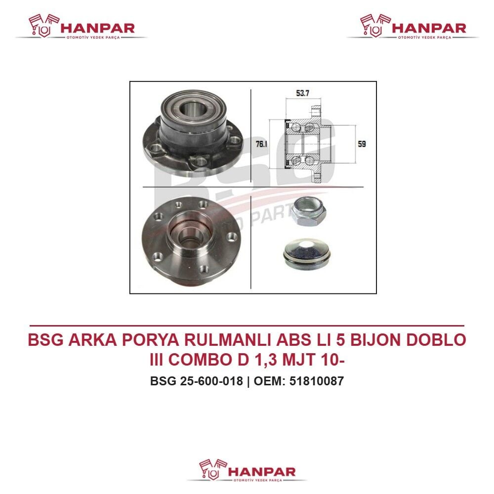 BSG ARKA PORYA RULMANLI ABS LI 5 BIJON DOBLO III COMBO D 1,3 MJT 10-