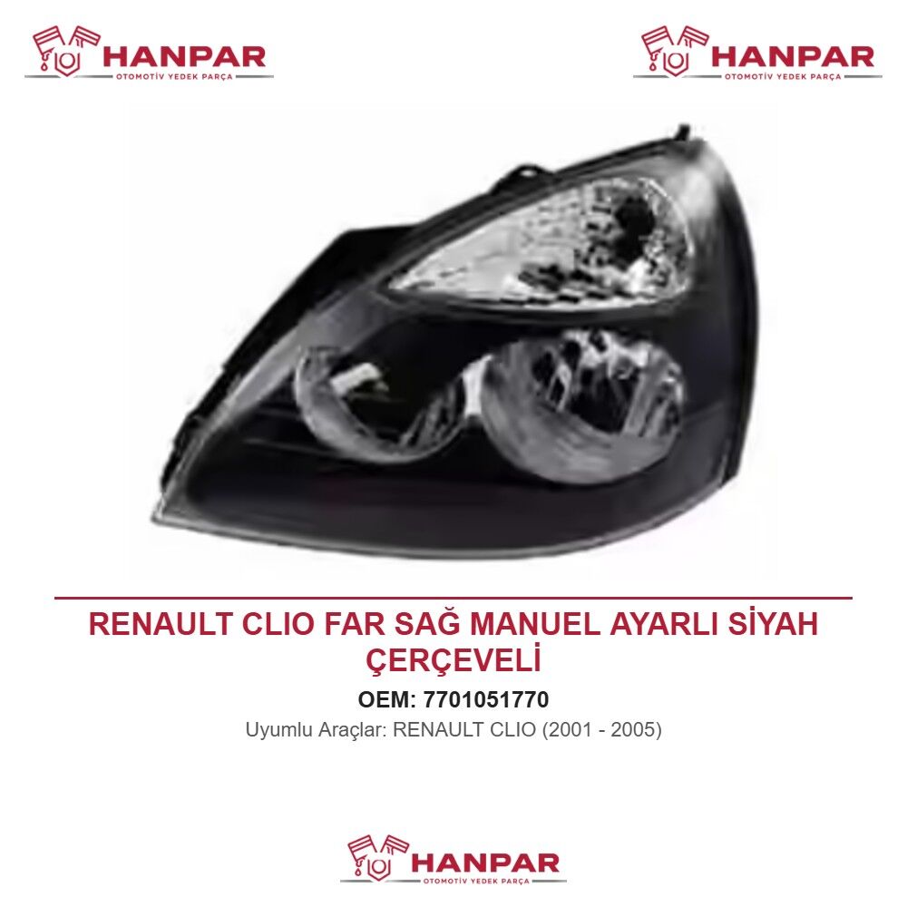 RENAULT CLIO FAR SAĞ MANUEL AYARLI SİYAH ÇERÇEVELİ (2001-2005)