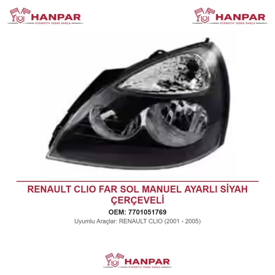 RENAULT CLIO FAR SOL MANUEL AYARLI SİYAH ÇERÇEVELİ (2001-2005)