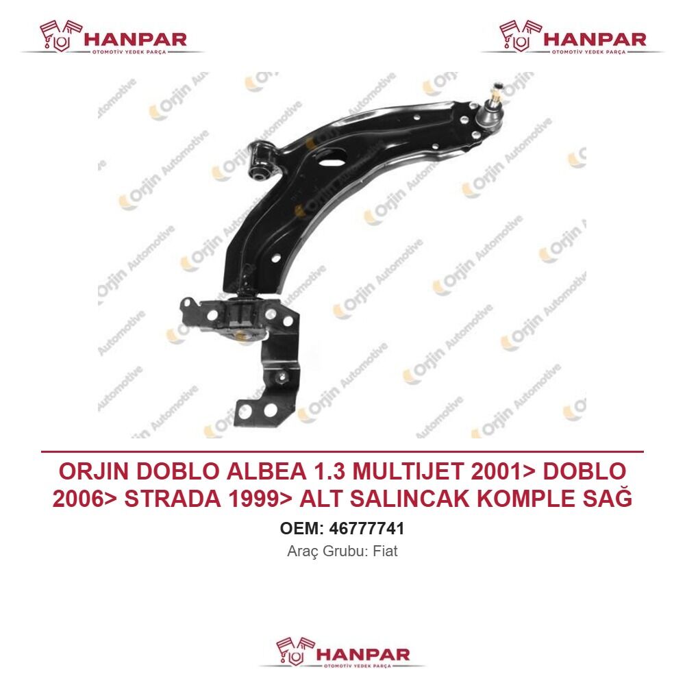 ORJIN DOBLO ALBEA 1.3 MULTIJET 2001> DOBLO 2006> STRADA 1999> ALT SALINCAK KOMPLE SAĞ