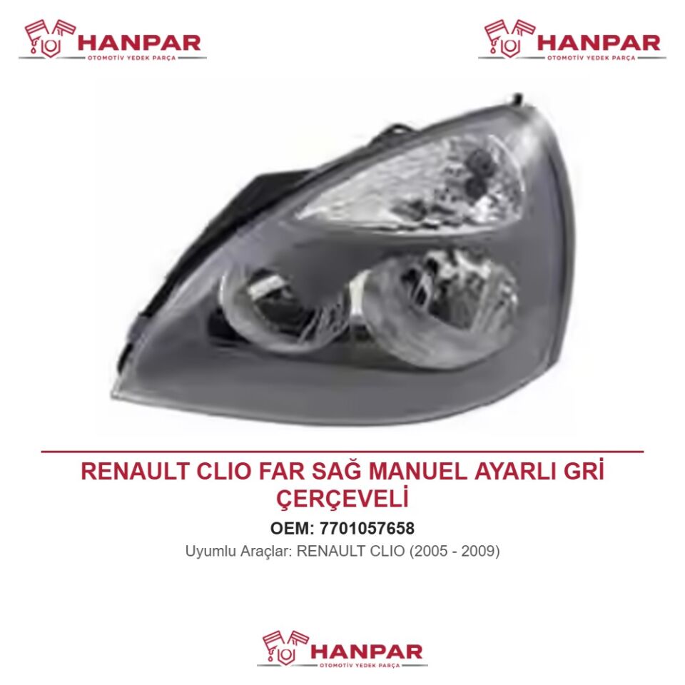 RENAULT CLIO FAR SAĞ MANUEL AYARLI GRİ ÇERÇEVELİ (2005-2009)