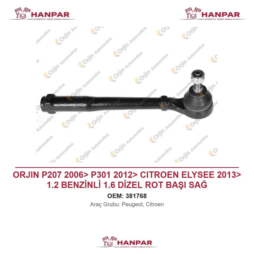 ORJIN P207 2006> P301 2012> CITROEN ELYSEE 2013> 1.2 BENZİNLİ 1.6 DİZEL ROT BAŞI SAĞ