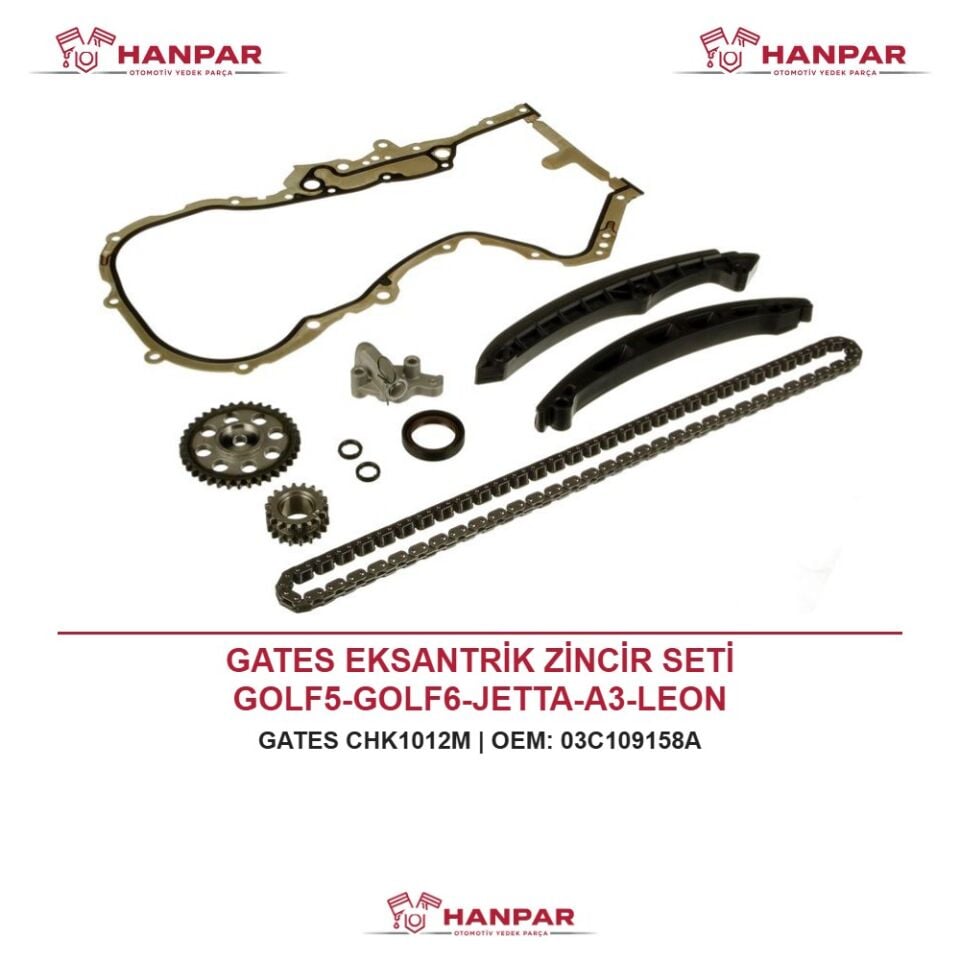 GATES EKSANTRİK ZİNCİR SETİ GOLF5-GOLF6-JETTA-A3-LEON BAG-BLF-BLP-BMY-CAXA-CAVA 1,4 TSI-1,6 FSI 04-13 (KONUMLANDIRICILI) (9 PARÇA)