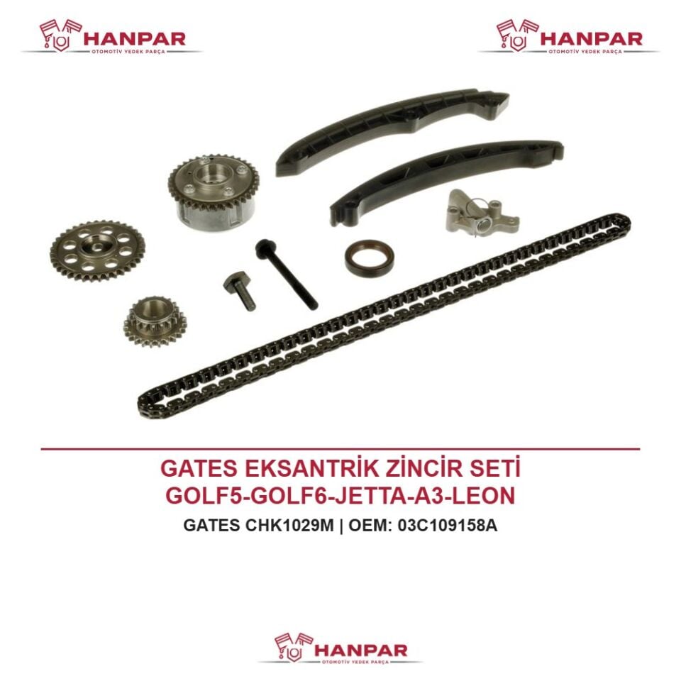 GATES EKSANTRİK ZİNCİR SETİ GOLF5-GOLF6-JETTA-A3-LEON BAG-BLF-BLP-BMY-CAXA-CAVA 1,4 TSI-1,6 FSI 04-13 (KONUMLANDIRICILI)