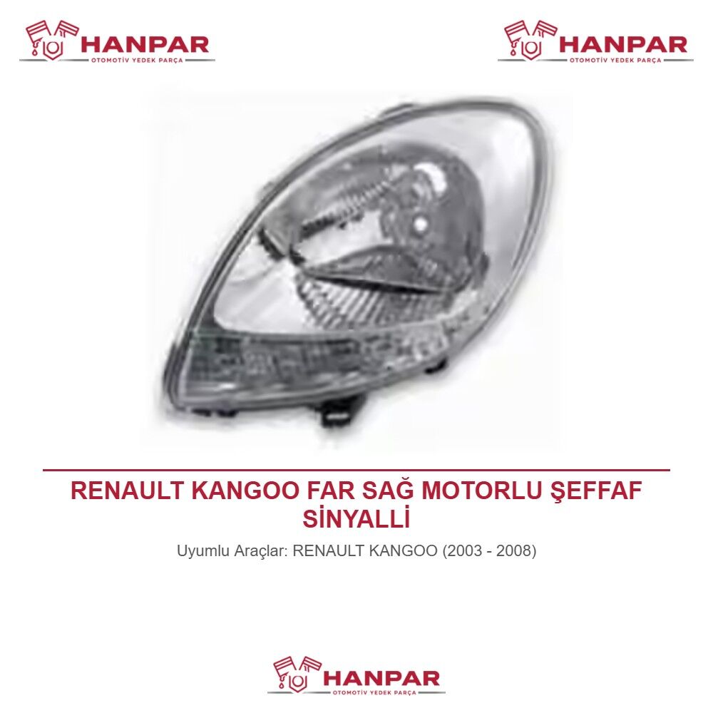 RENAULT KANGOO FAR SAĞ MOTORLU ŞEFFAF SİNYALLİ (2003-2008)