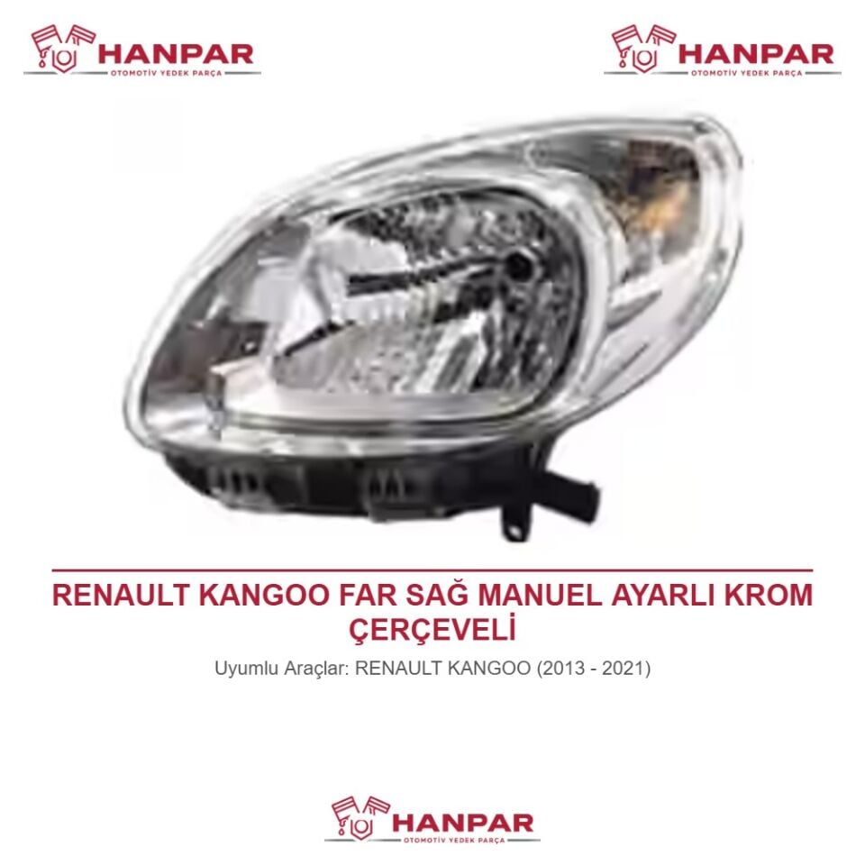 RENAULT KANGOO FAR SAĞ MANUEL AYARLI KROM ÇERÇEVELİ (2013-2021)