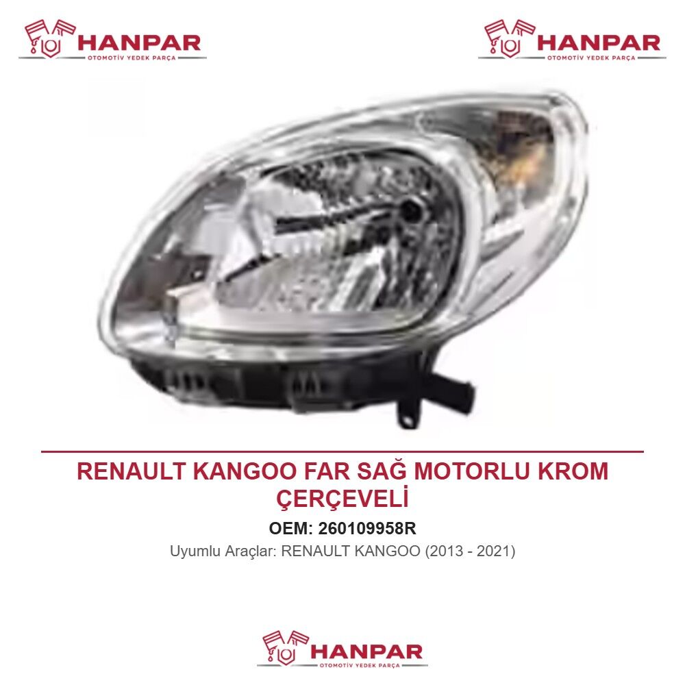 RENAULT KANGOO FAR SAĞ MOTORLU KROM ÇERÇEVELİ (2013-2021)