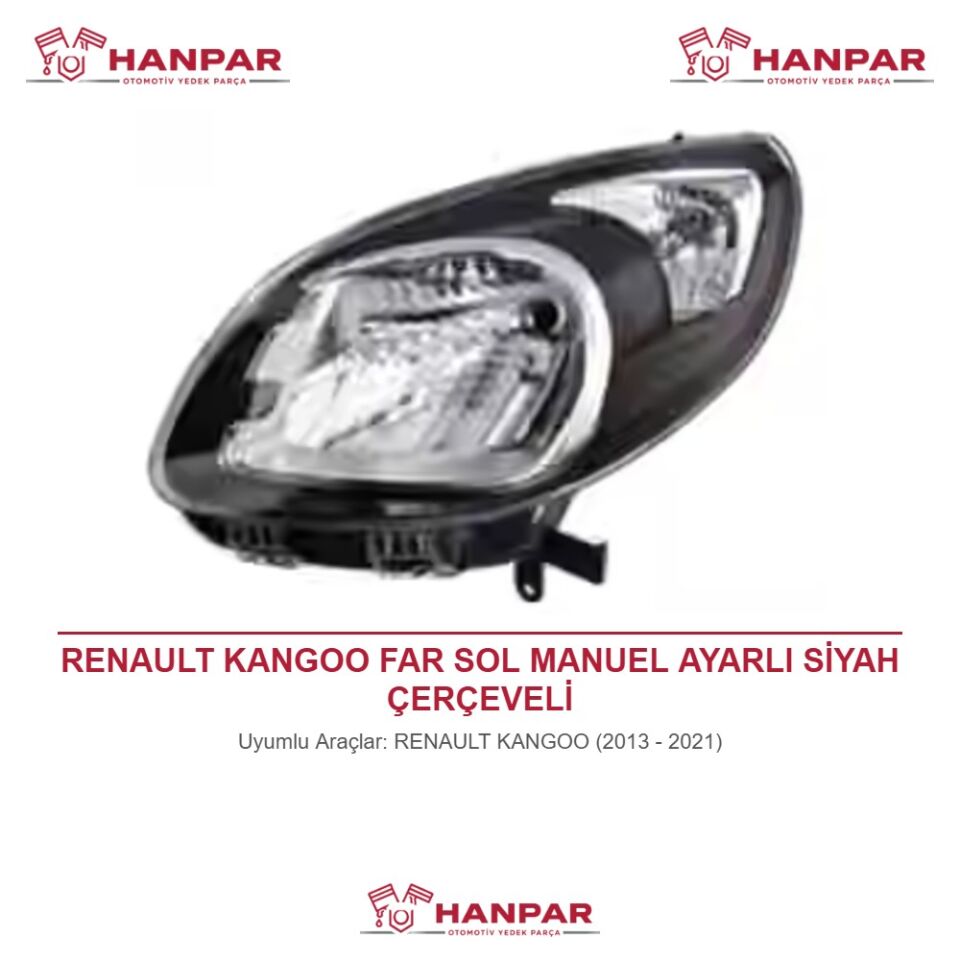 RENAULT KANGOO FAR SOL MANUEL AYARLI SİYAH ÇERÇEVELİ (2013-2021)