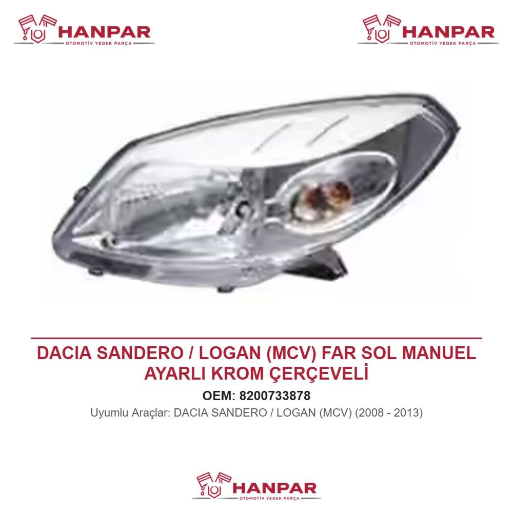 DACIA SANDERO / LOGAN (MCV) FAR SOL MANUEL AYARLI KROM ÇERÇEVELİ (2008-2013)