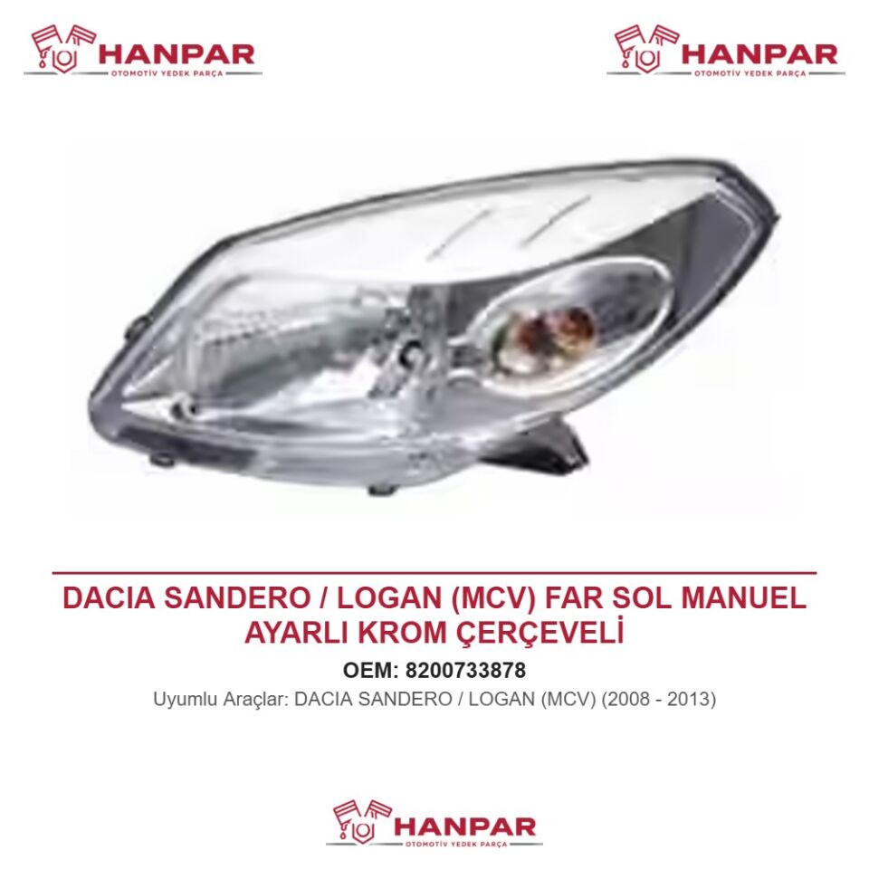 DACIA SANDERO / LOGAN (MCV) FAR SOL MANUEL AYARLI KROM ÇERÇEVELİ (2008-2013)