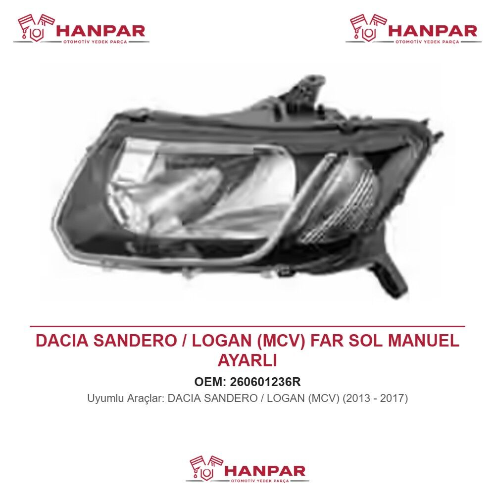 DACIA SANDERO / LOGAN (MCV) FAR SOL MANUEL AYARLI (2013-2017)