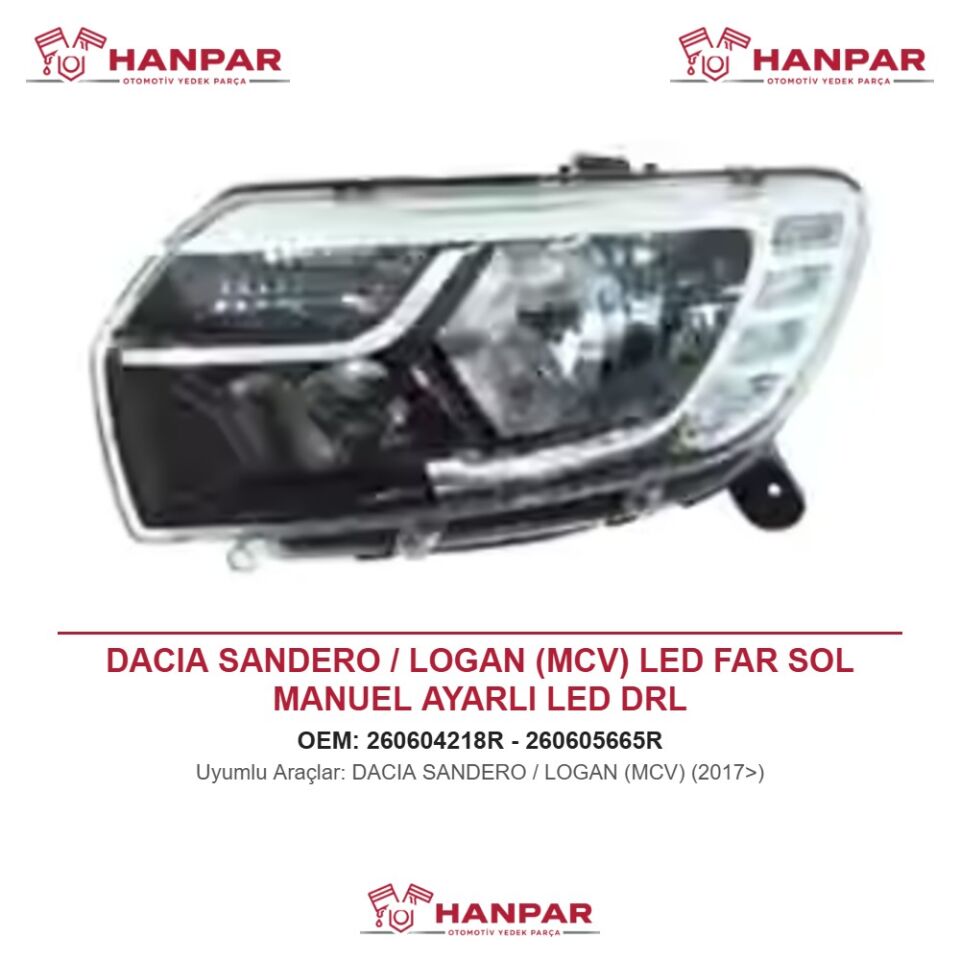 DACIA SANDERO / LOGAN (MCV) LED FAR SOL MANUEL AYARLI LED DRL (2017>)