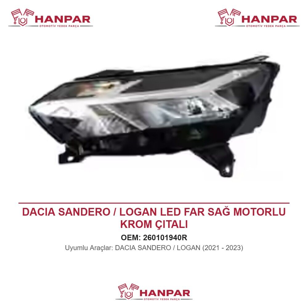 DACIA SANDERO / LOGAN LED FAR SAĞ MOTORLU KROM ÇITALI (2021-2023)
