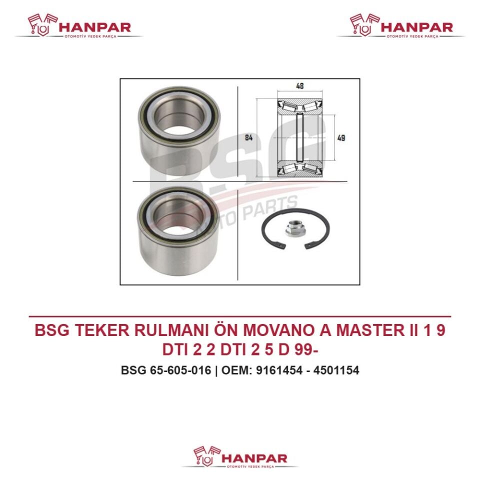BSG TEKER RULMANI ÖN MOVANO A MASTER II 1 9 DTI 2 2 DTI 2 5 D 99-