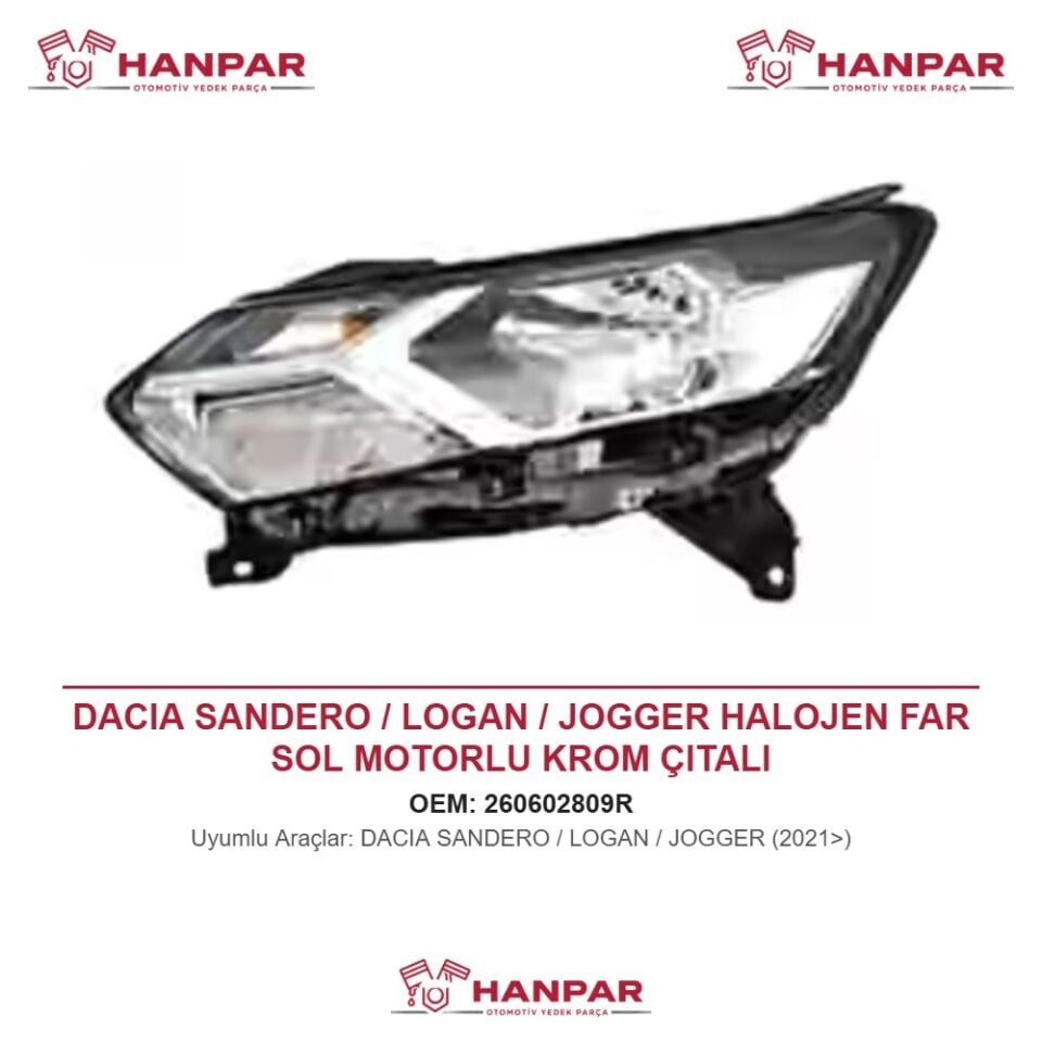 DACIA SANDERO / LOGAN / JOGGER HALOJEN FAR SOL MOTORLU KROM ÇITALI (2021>)
