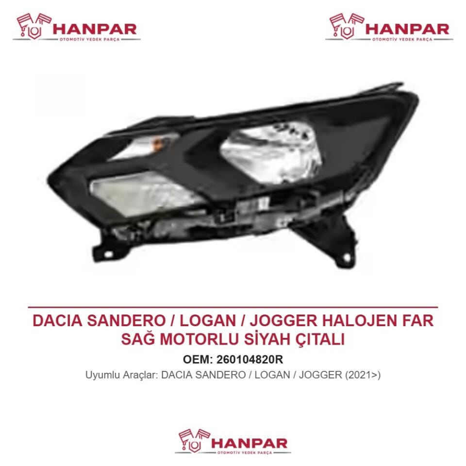DACIA SANDERO / LOGAN / JOGGER HALOJEN FAR SAĞ MOTORLU SİYAH ÇITALI (2021>)