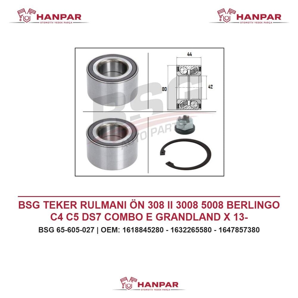 BSG TEKER RULMANI ÖN 308 II 3008 5008 BERLINGO C4 C5 DS7 COMBO E GRANDLAND X 13-
