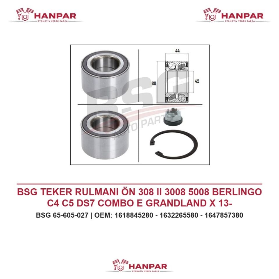 BSG TEKER RULMANI ÖN 308 II 3008 5008 BERLINGO C4 C5 DS7 COMBO E GRANDLAND X 13-
